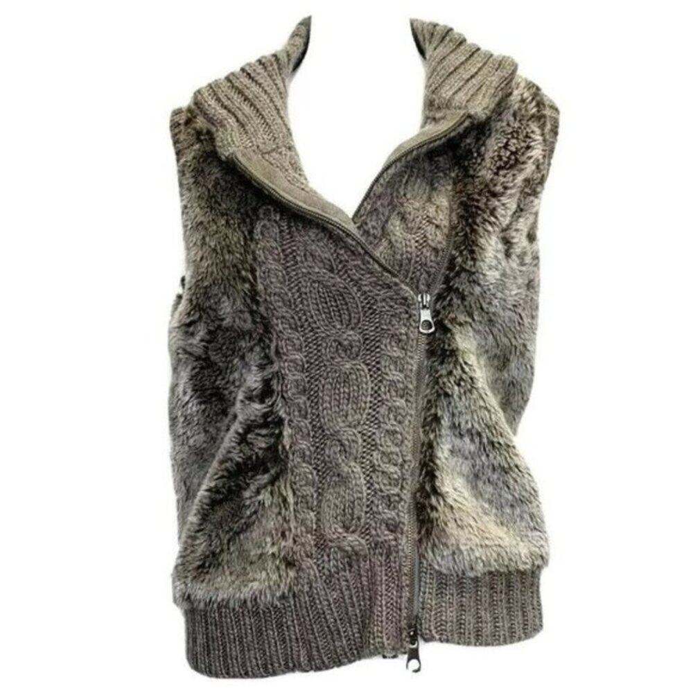 Fenn Wright manson Knit Alpaca Sweater Cardigan Jacket Wool faux Fur Beige sz m